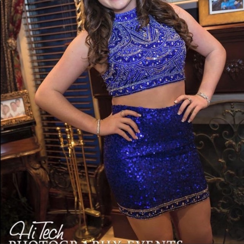 Electric blue sequin 2 piece dress